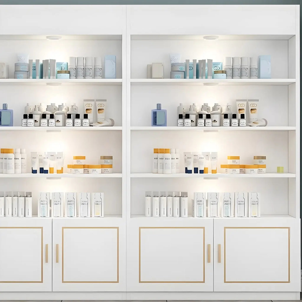 White Rectangle Large Wood Open Display Cabinet