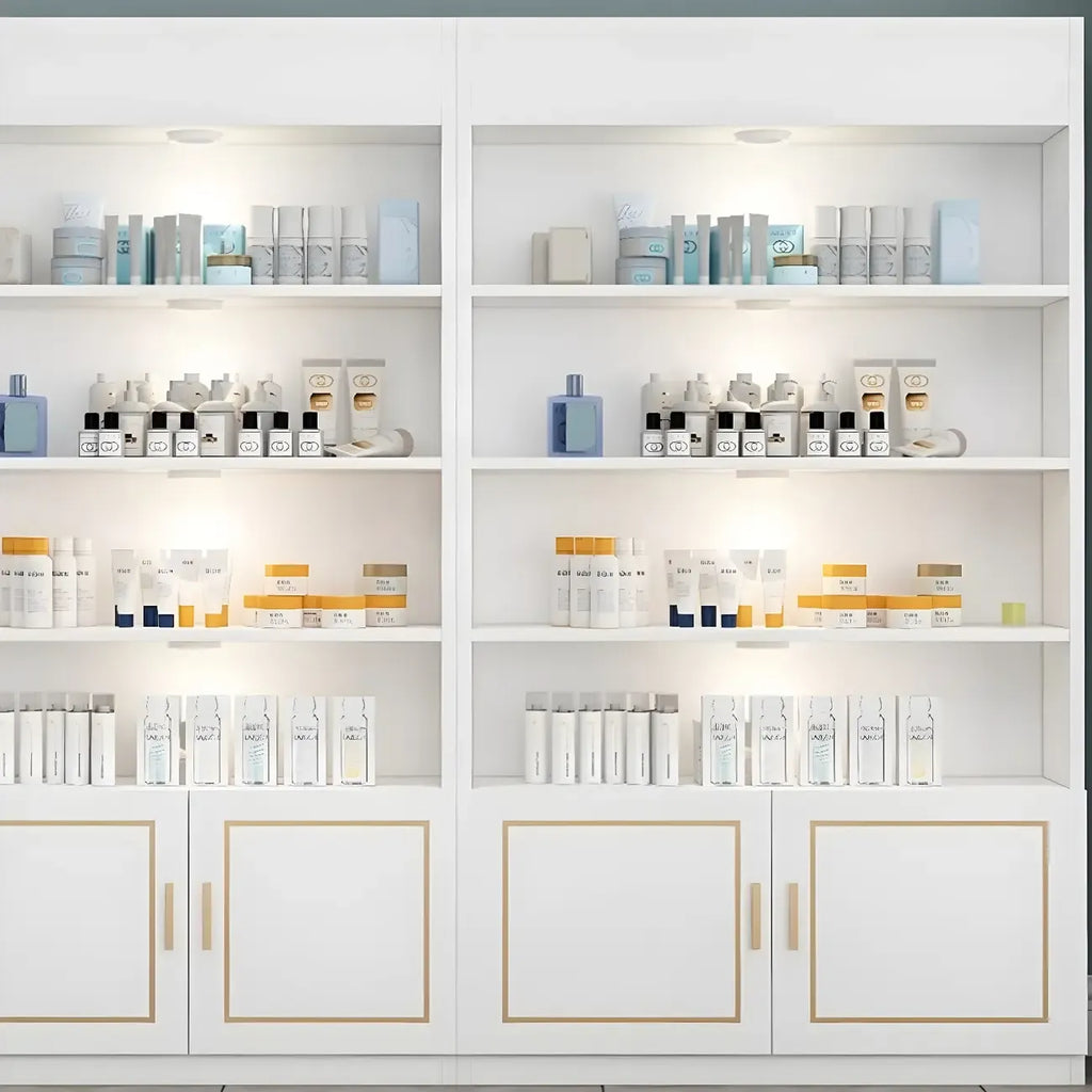 White Rectangle Large Wood Open Display Cabinet