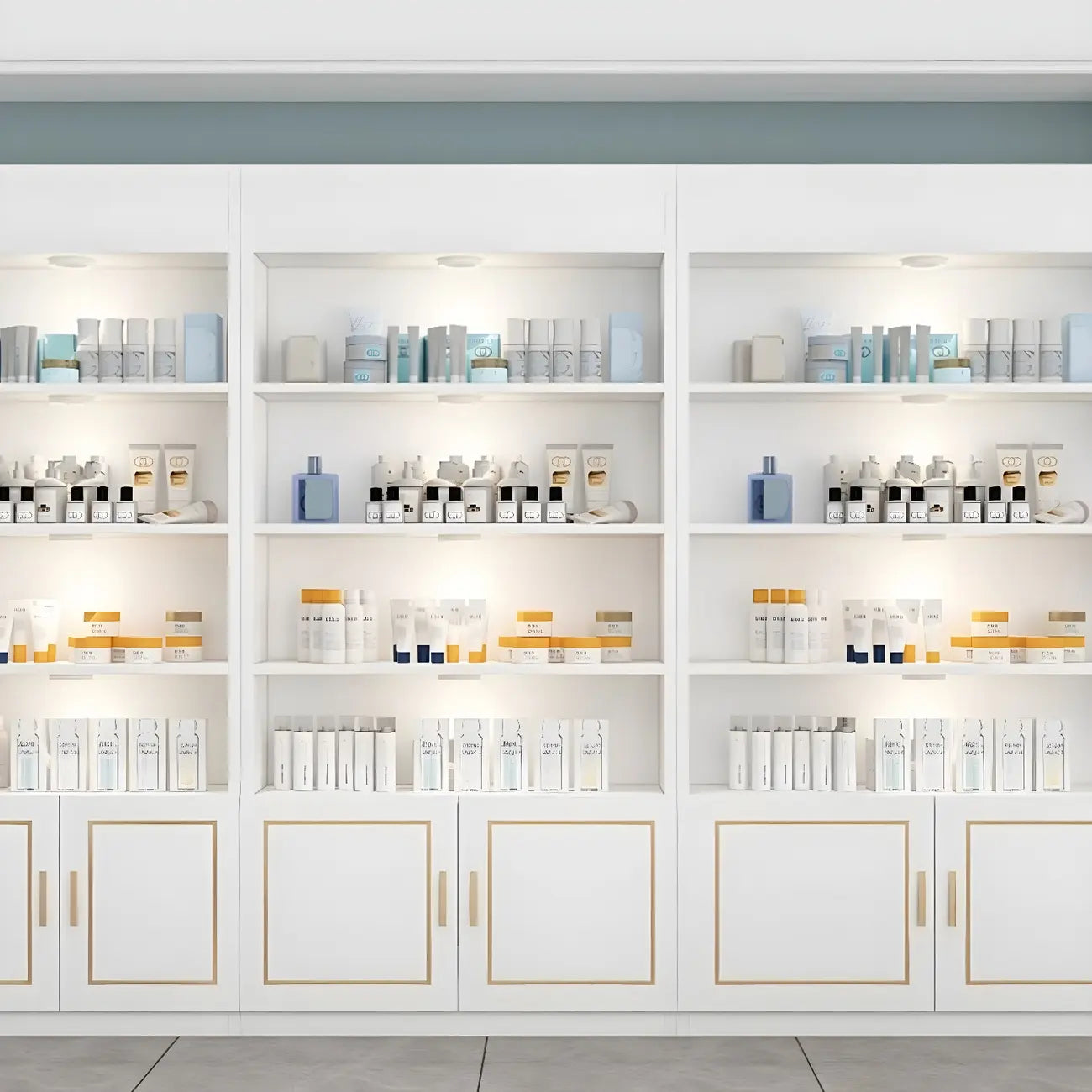 White Rectangle Large Wood Open Display Cabinet