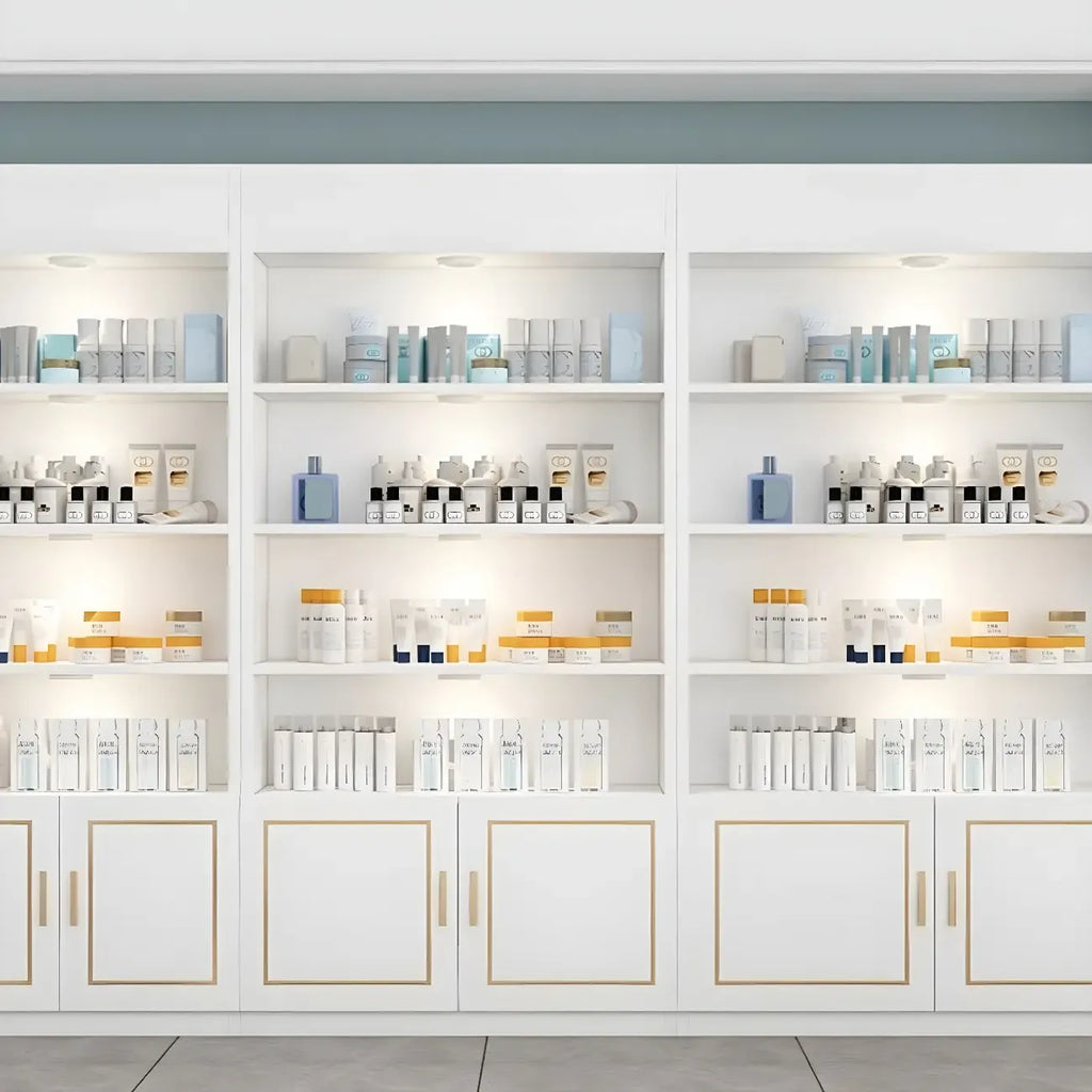 White Rectangle Large Wood Open Display Cabinet