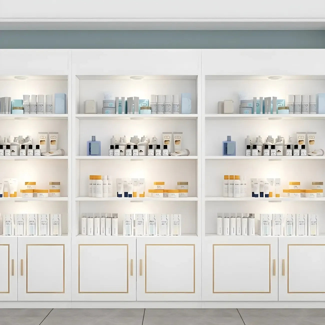 White Rectangle Large Wood Open Display Cabinet