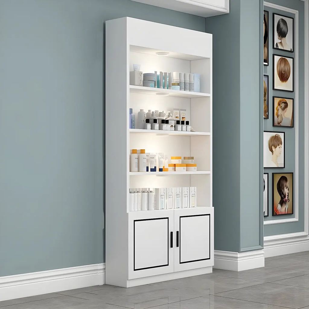 White Rectangle Large Wood Open Display Cabinet