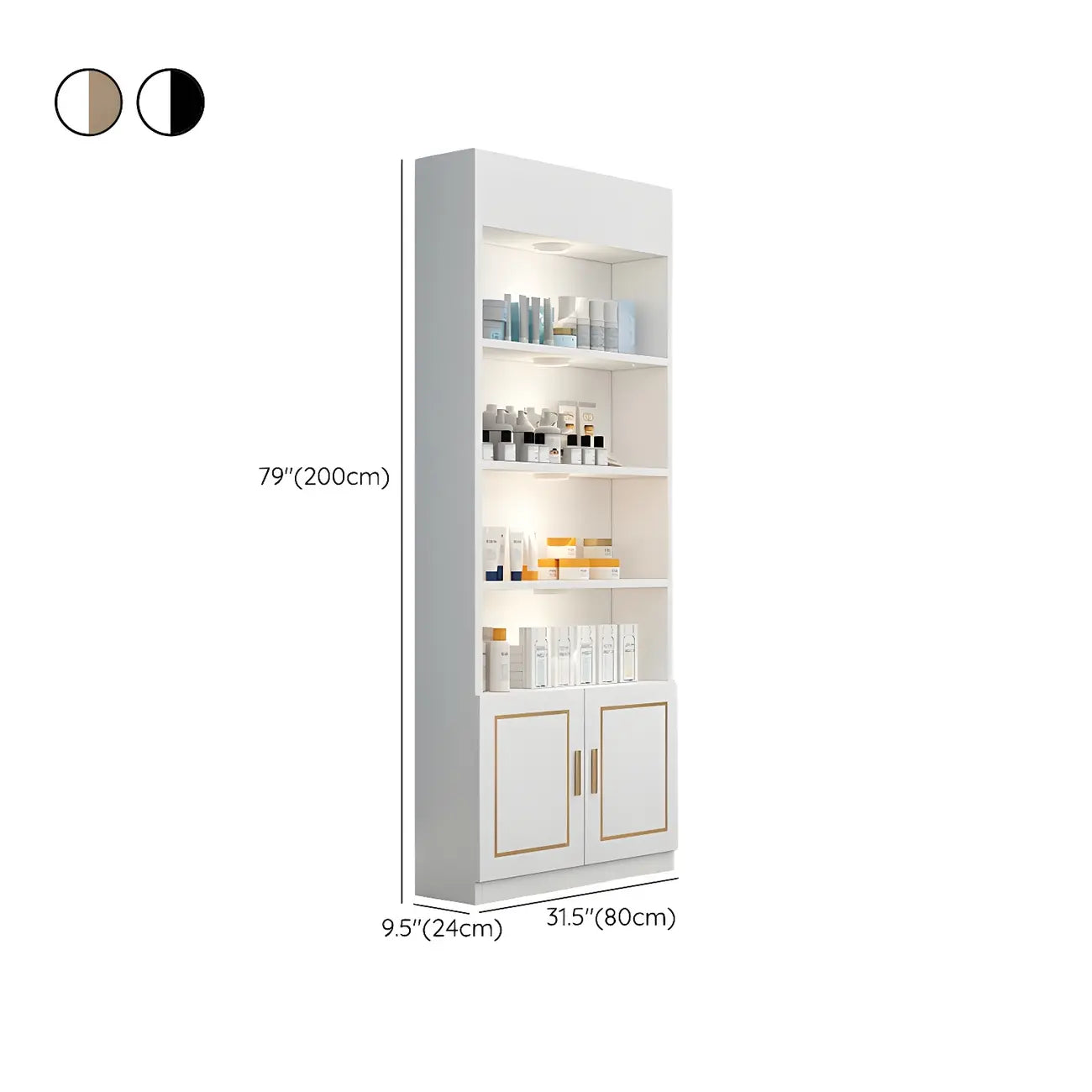 White Rectangle Large Wood Open Display Cabinet