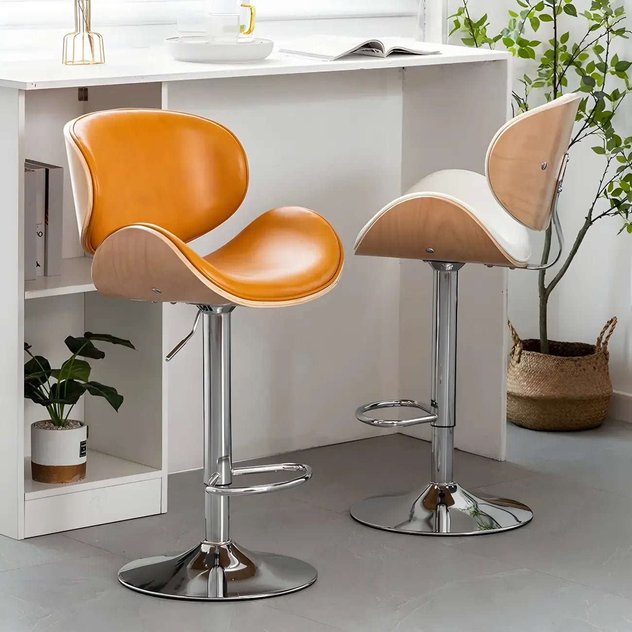 Arched Blackish Green Leather Swivel Adjustable Bar Stool