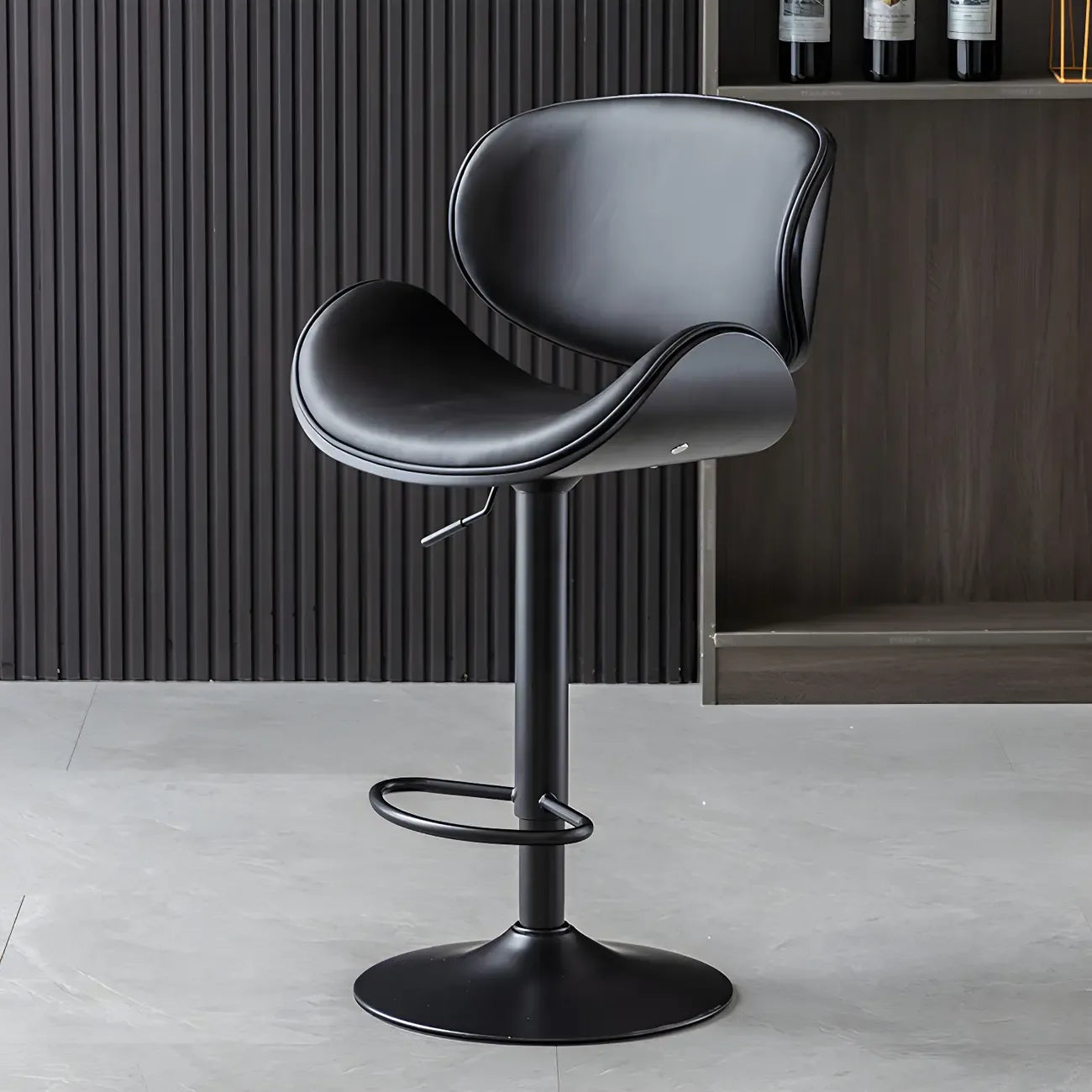 Arched Blackish Green Leather Swivel Adjustable Bar Stool