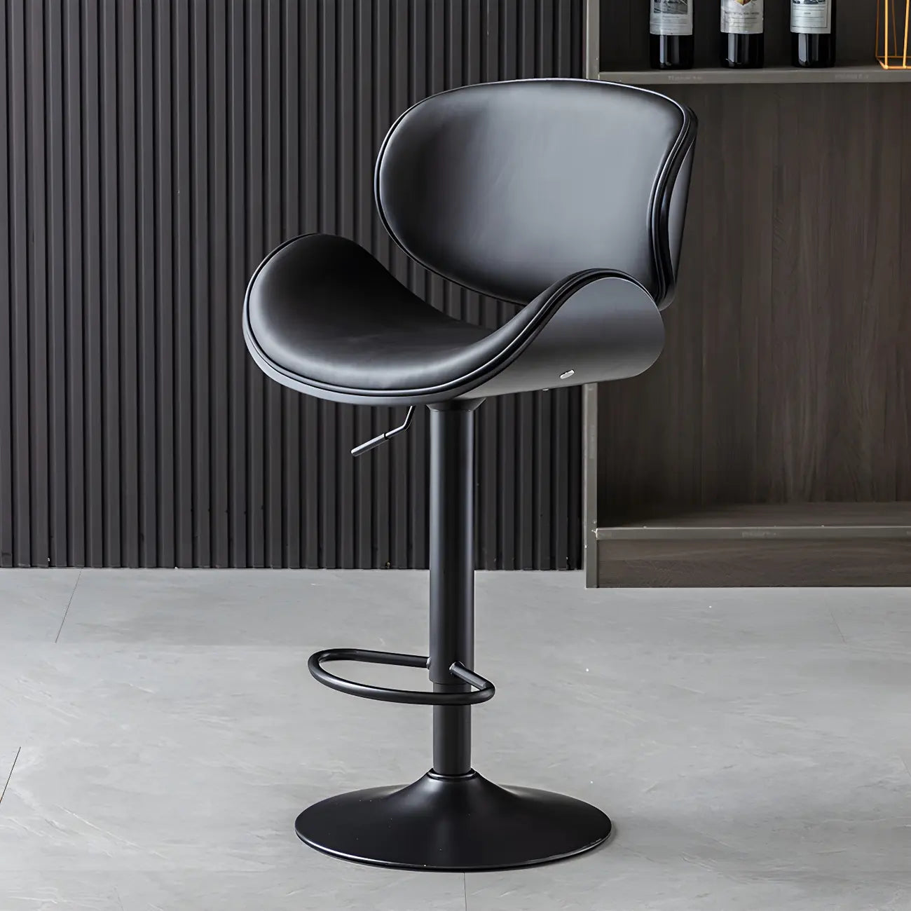 Arched Blackish Green Leather Swivel Adjustable Bar Stool