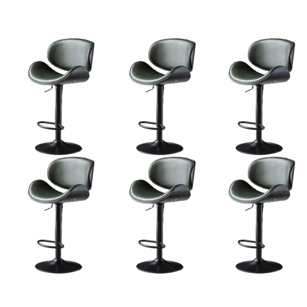 Arched Blackish Green Leather Swivel Adjustable Bar Stool