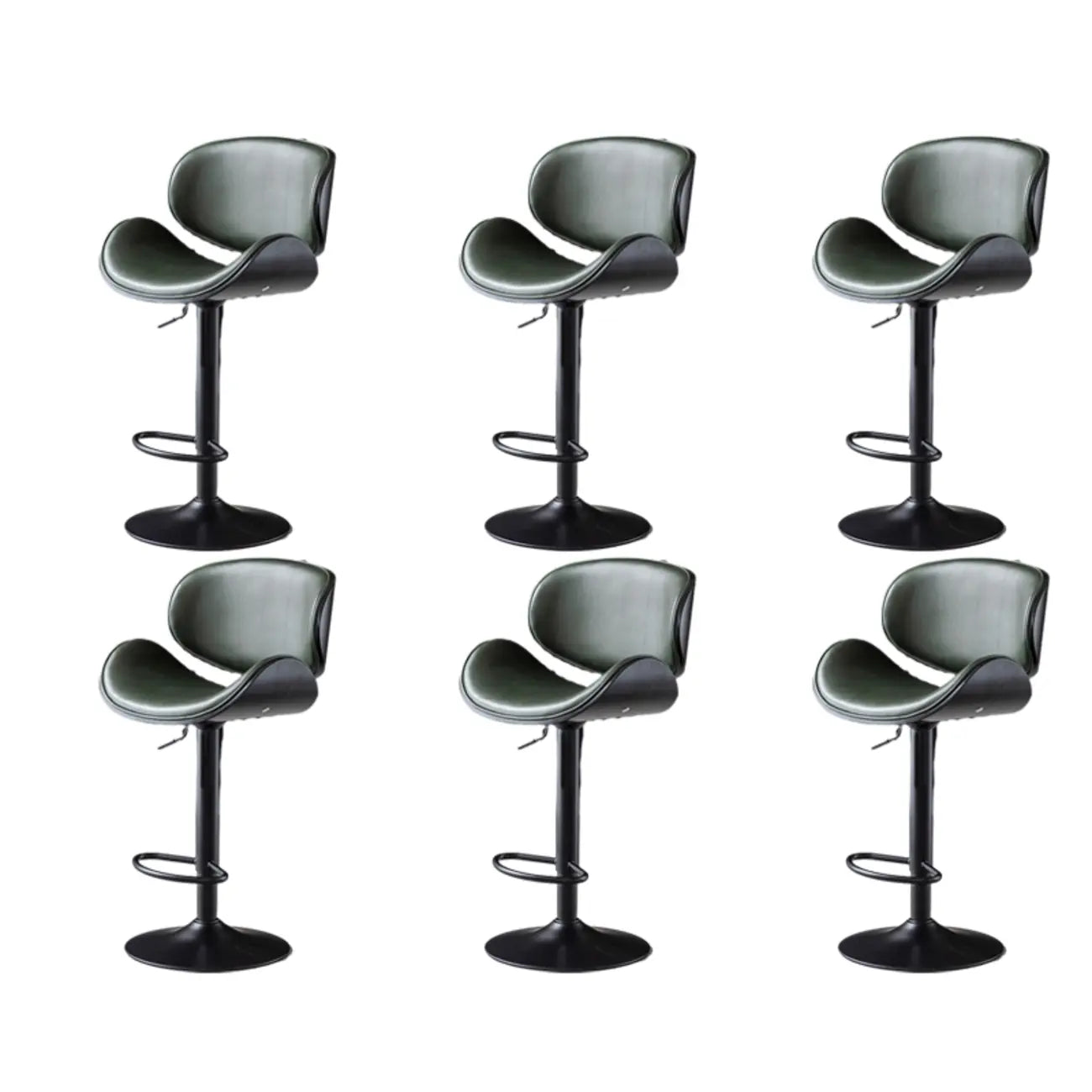 Arched Blackish Green Leather Swivel Adjustable Bar Stool