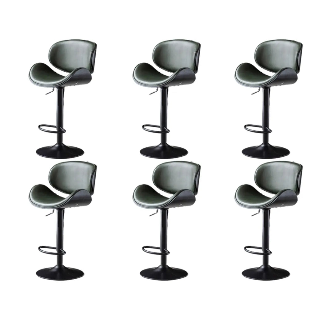 Arched Blackish Green Leather Swivel Adjustable Bar Stool