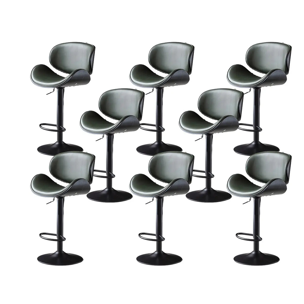 Arched Blackish Green Leather Swivel Adjustable Bar Stool