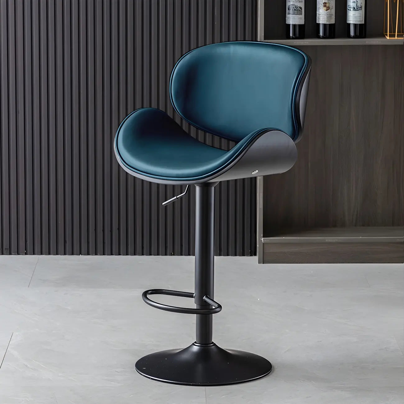 Arched Blackish Green Leather Swivel Adjustable Bar Stool