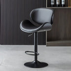 Arched Blackish Green Leather Swivel Adjustable Bar Stool