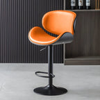Arched Blackish Green Leather Swivel Adjustable Bar Stool