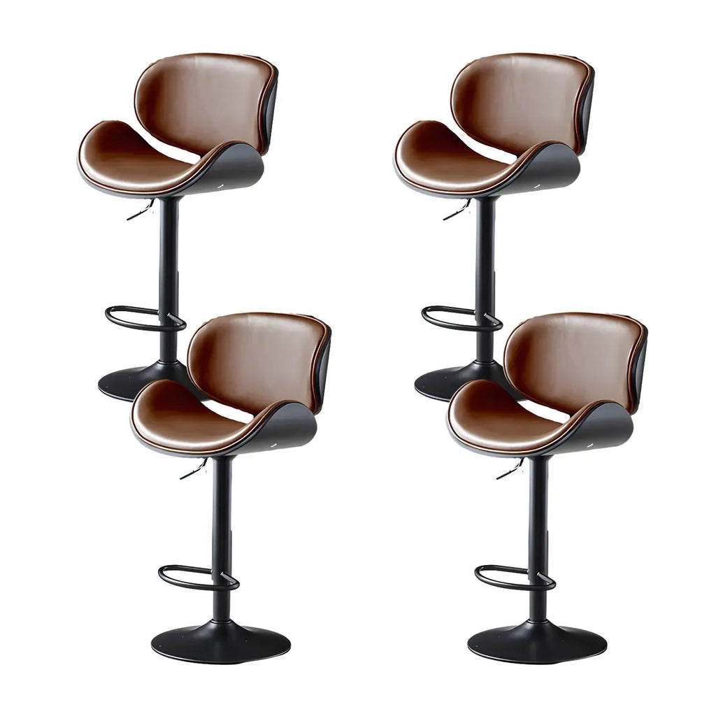 Arched Blackish Green Leather Swivel Adjustable Bar Stool