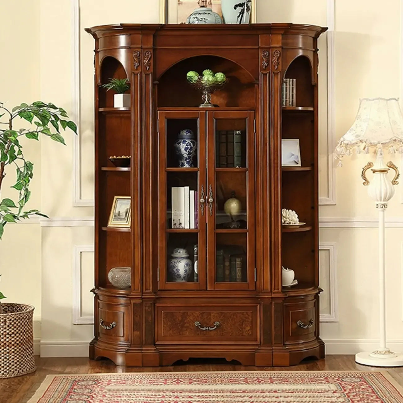 Traditional Solid Wood Brown Display Bookcase