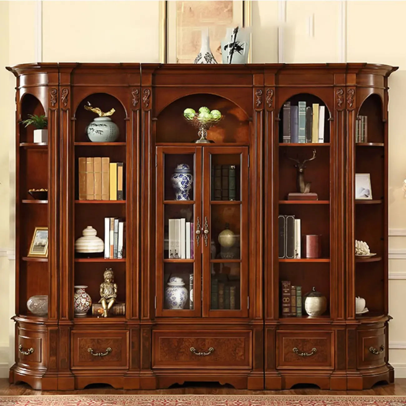 Traditional Solid Wood Brown Display Bookcase