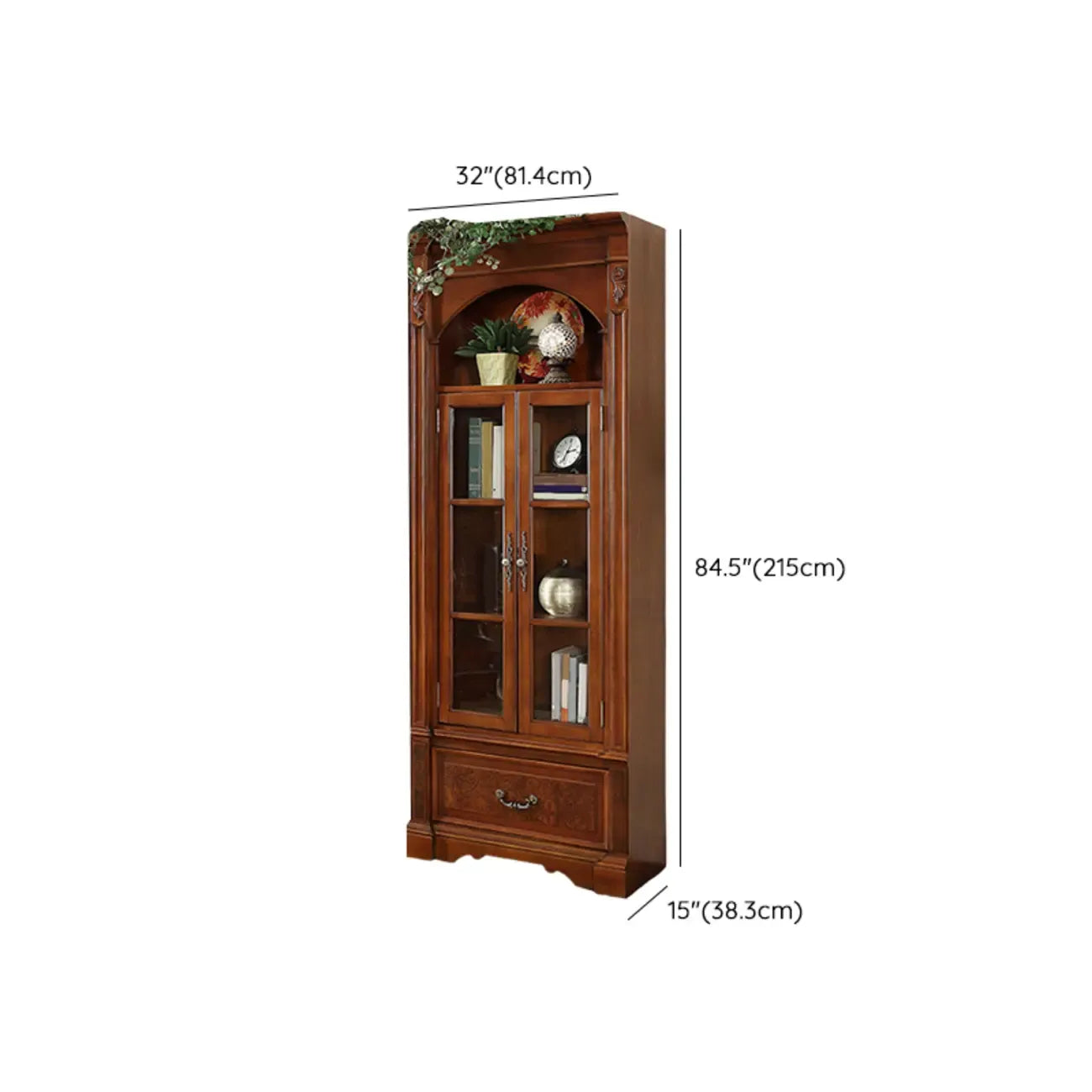 Traditional Solid Wood Brown Display Bookcase