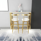 Glam White Faux Marble Golden Metal Trestle Bar Tables