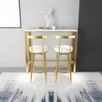 Glam White Faux Marble Golden Metal Trestle Bar Tables