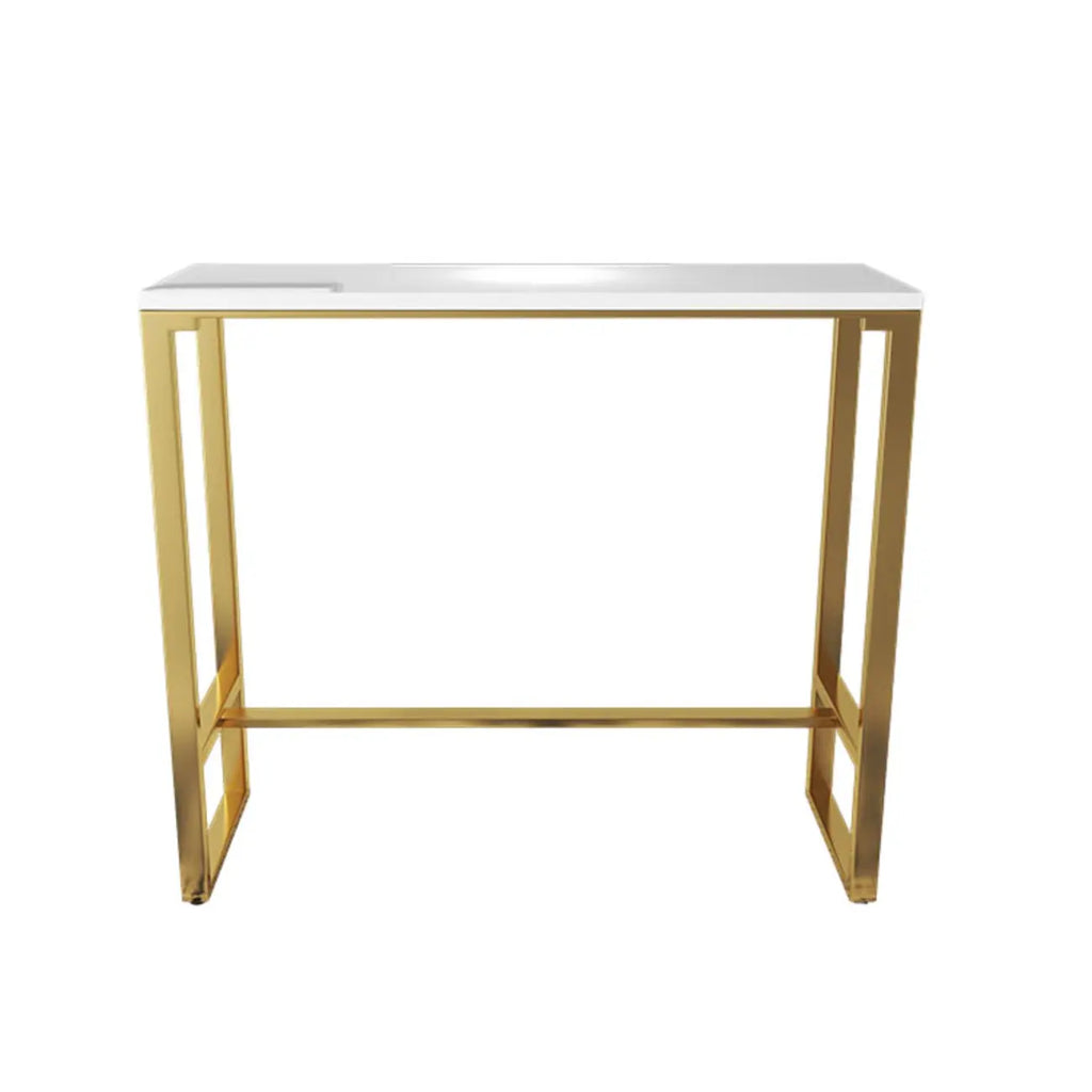 Glam White Faux Marble Golden Metal Trestle Bar Tables