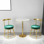 Glam White Faux Marble Golden Metal Trestle Bar Tables