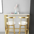Glam White Faux Marble Golden Metal Trestle Bar Tables