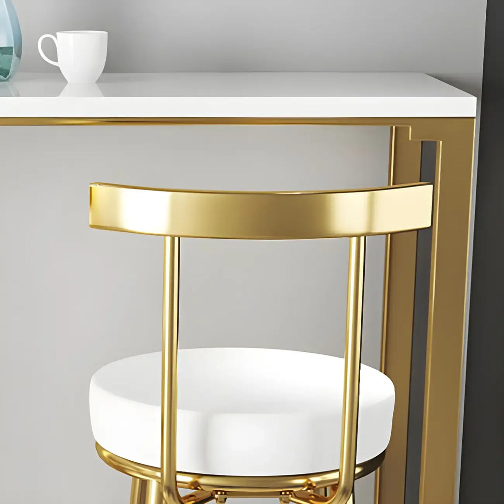 Glam White Faux Marble Golden Metal Trestle Bar Tables