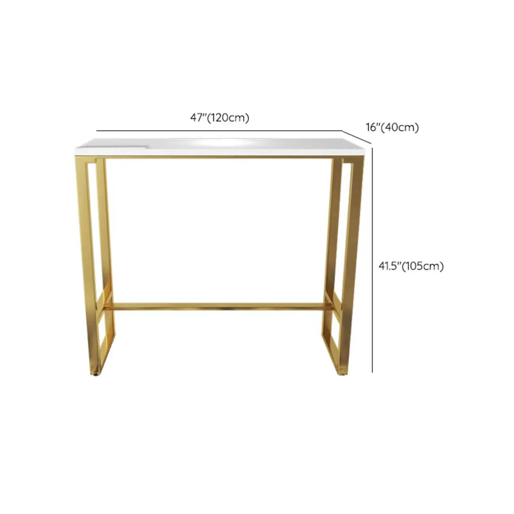 Glam White Faux Marble Golden Metal Trestle Bar Tables