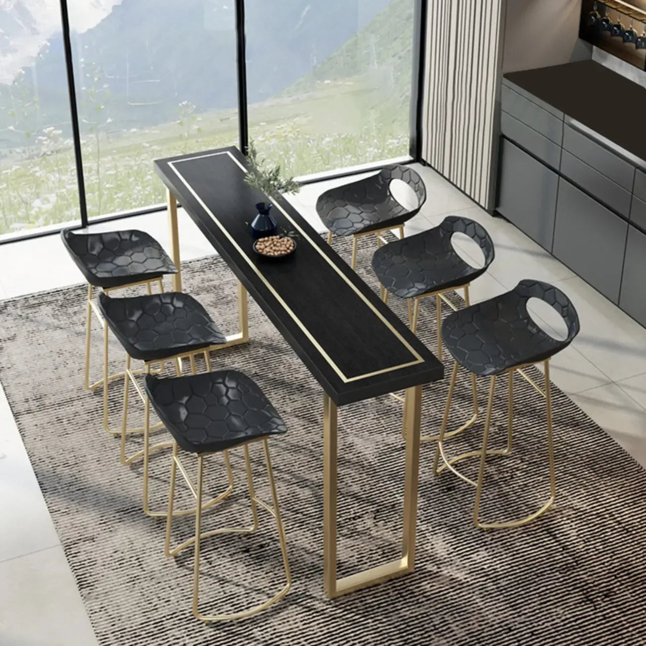 Glam Black Pine Wood Gold Iron Sled Bar Tables