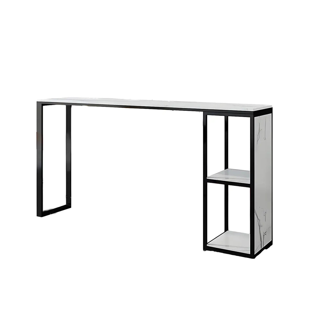 Glam White Faux Marble Gold Iron Two-Shelf Bar Tables