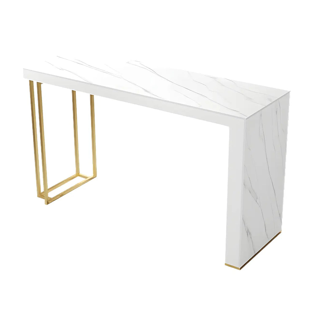 Modern White Stone Gold Metal Bar Table with Storage