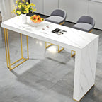 Modern White Stone Gold Metal Bar Table with Storage