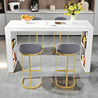 Modern White Stone Gold Metal Bar Table with Storage