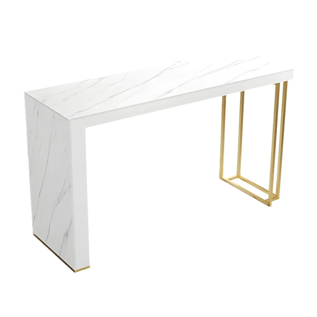 Modern White Stone Gold Metal Bar Table with Storage