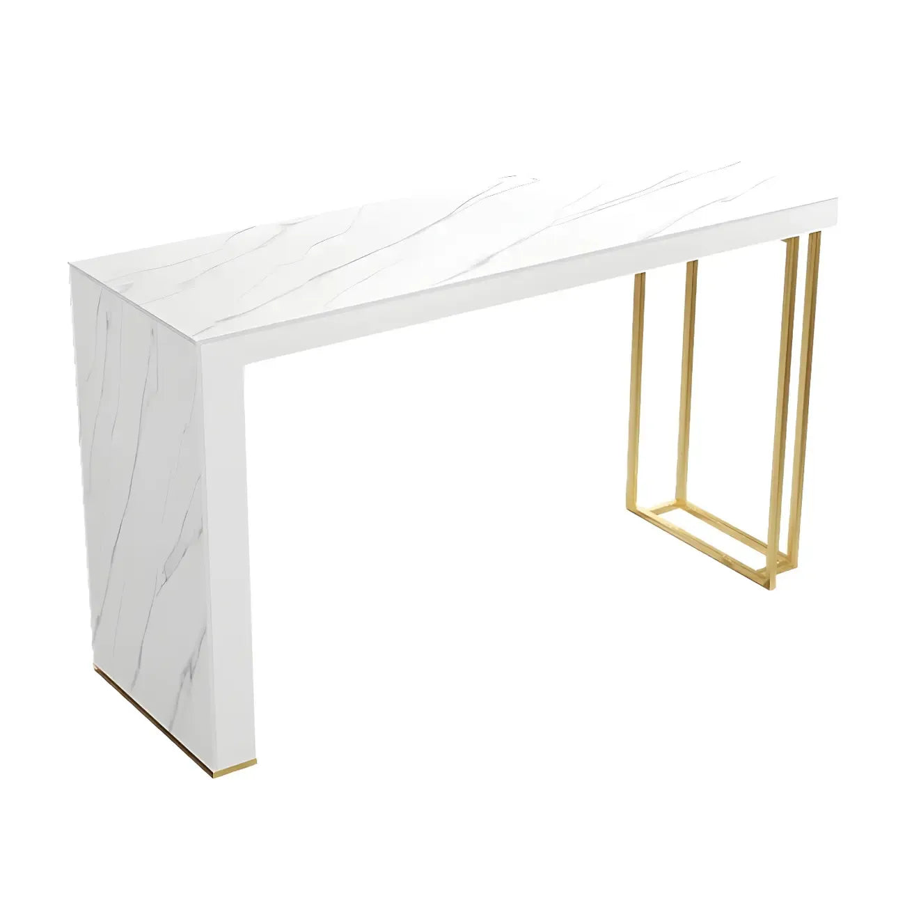 Modern White Stone Gold Metal Bar Table with Storage