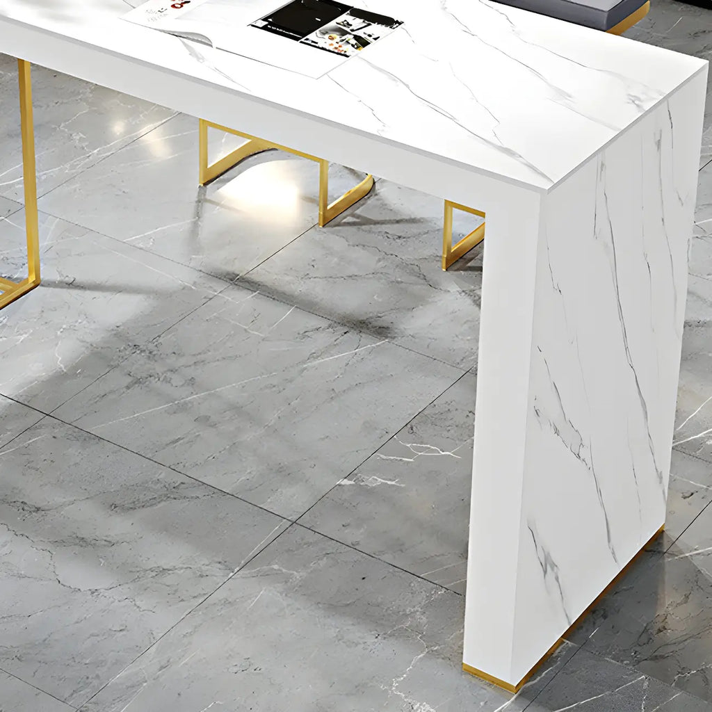 Modern White Stone Gold Metal Bar Table with Storage