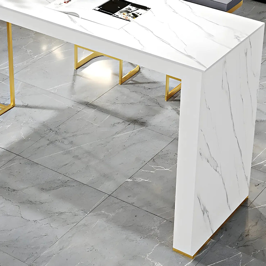 Modern White Stone Gold Metal Bar Table with Storage