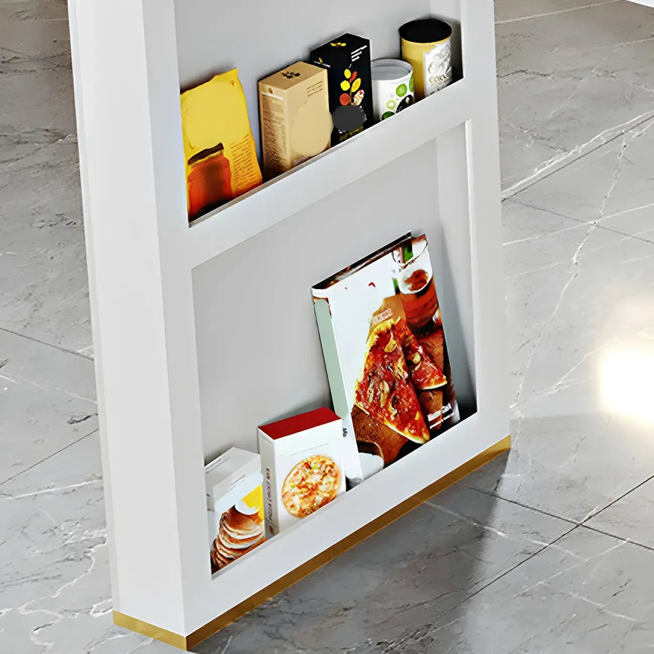 Modern White Stone Gold Metal Bar Table with Storage