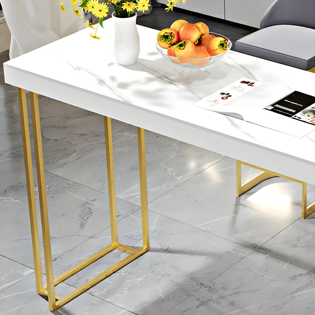 Modern White Stone Gold Metal Bar Table with Storage