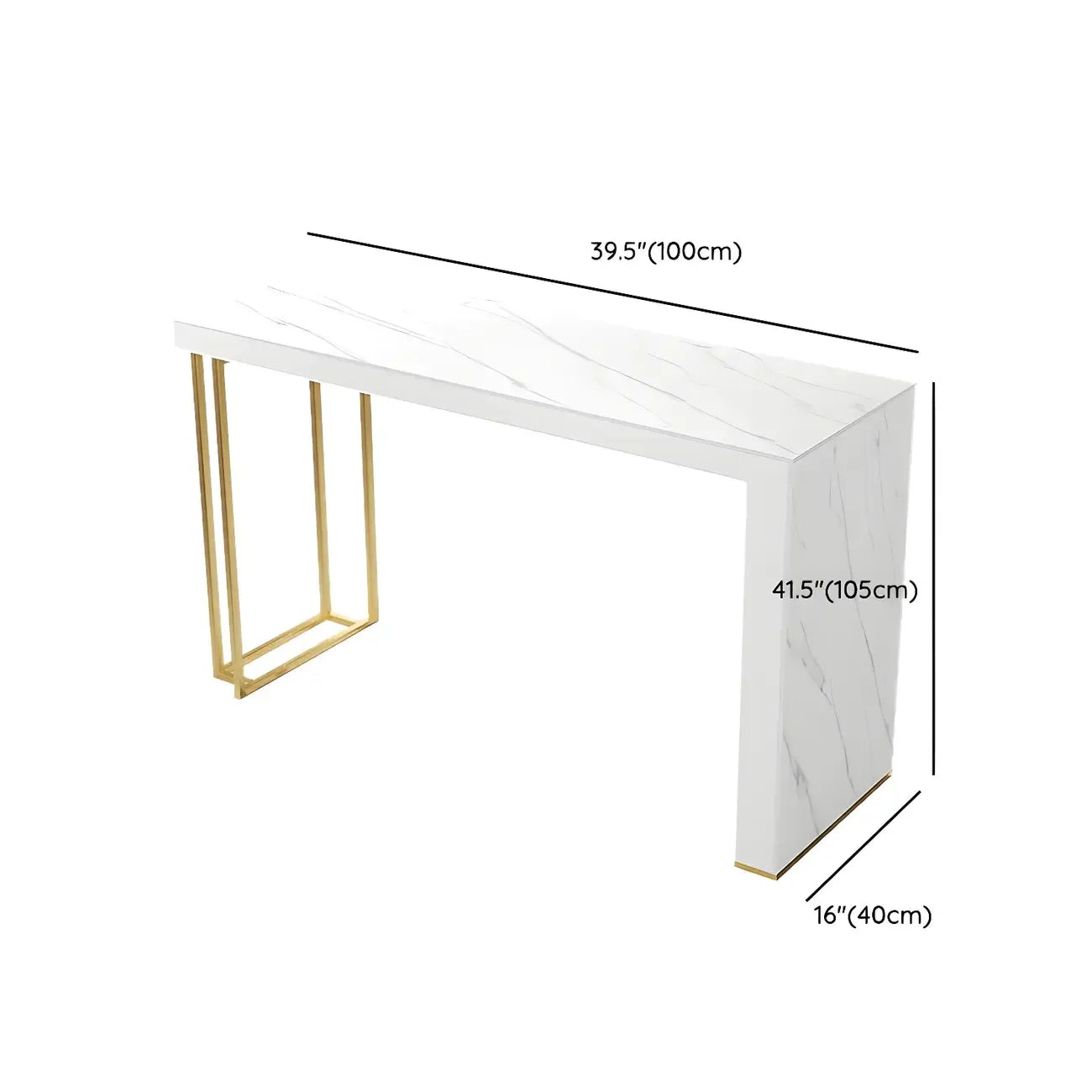 Modern White Stone Gold Metal Bar Table with Storage