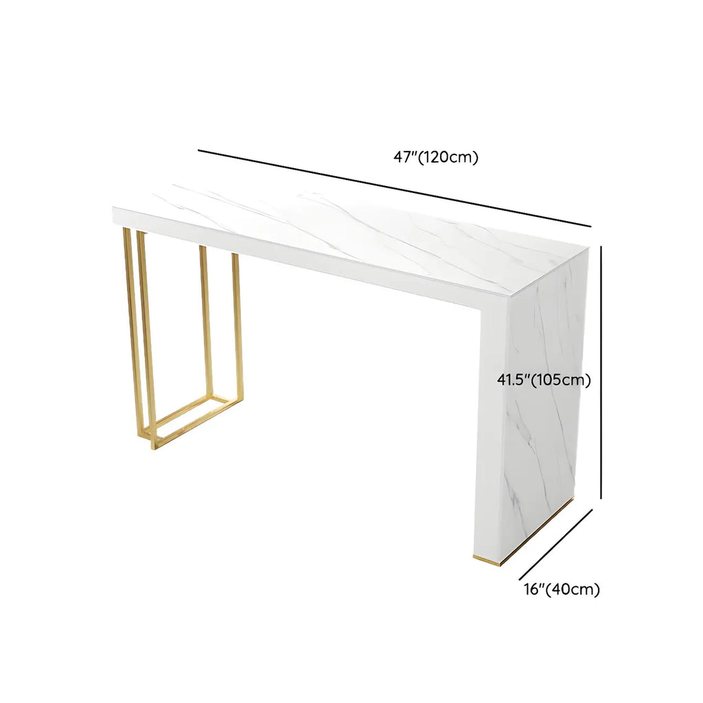 Modern White Stone Gold Metal Bar Table with Storage