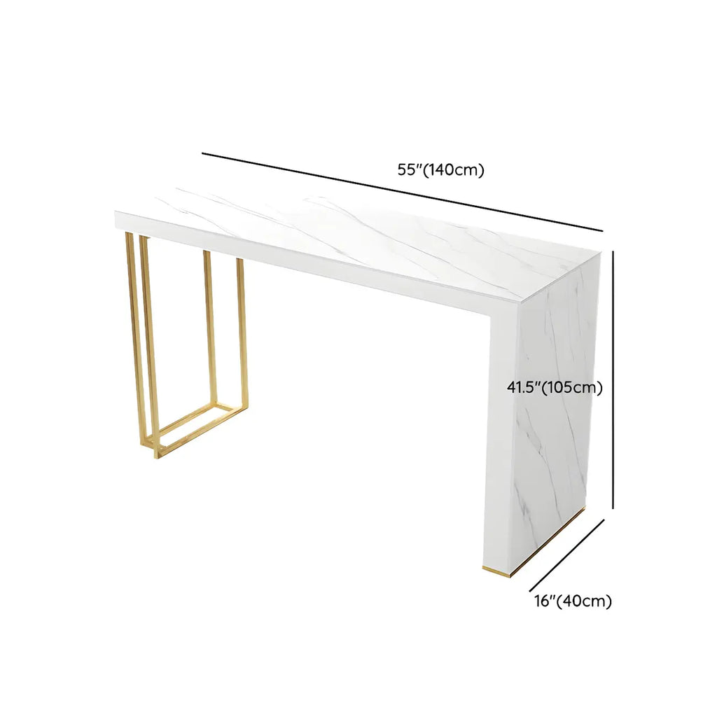 Modern White Stone Gold Metal Bar Table with Storage