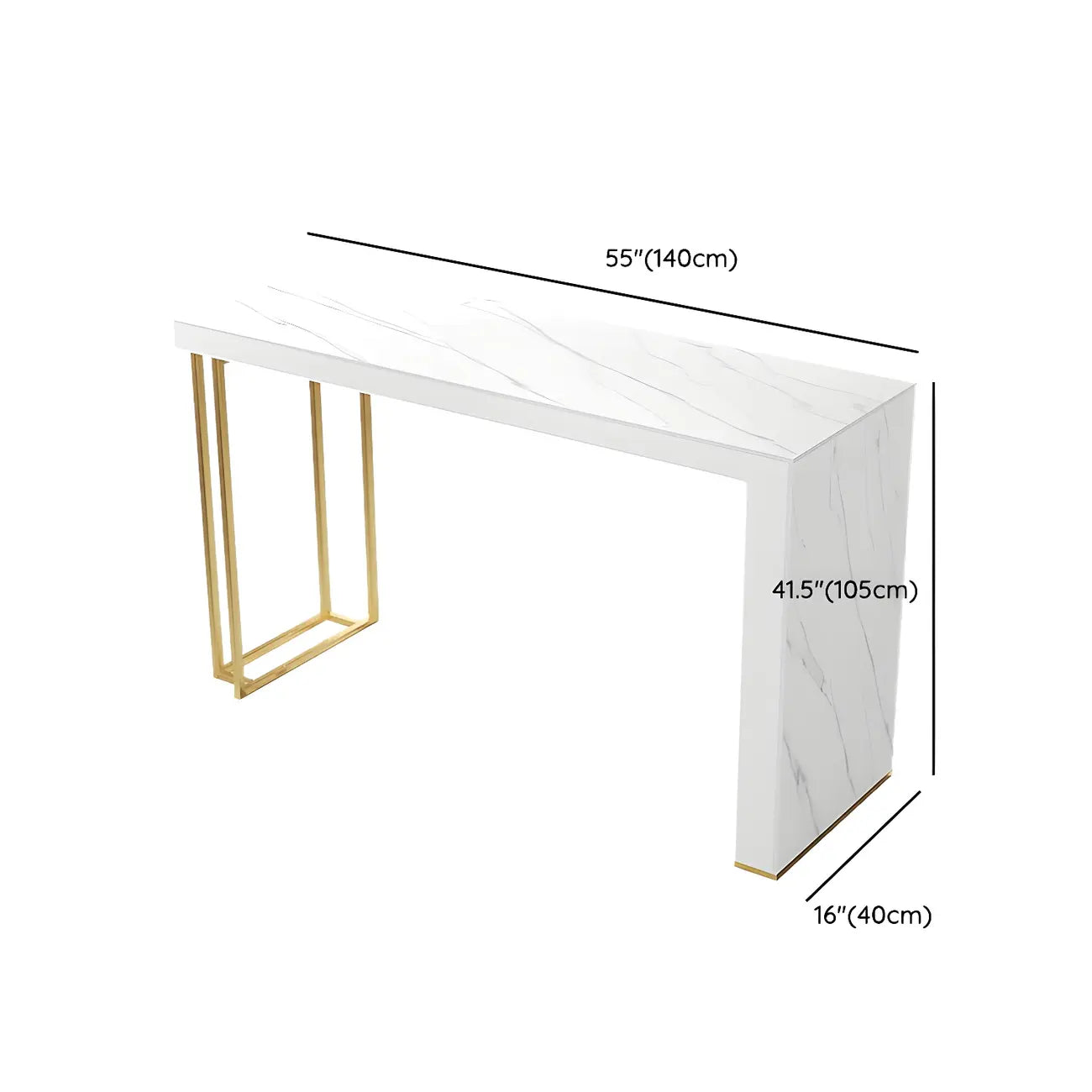 Modern White Stone Gold Metal Bar Table with Storage