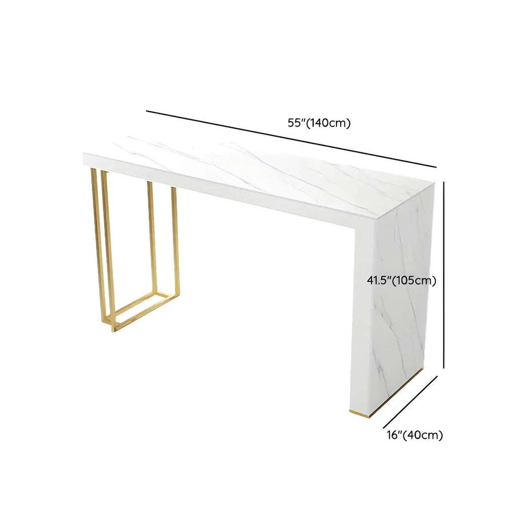 Modern White Stone Gold Metal Bar Table with Storage