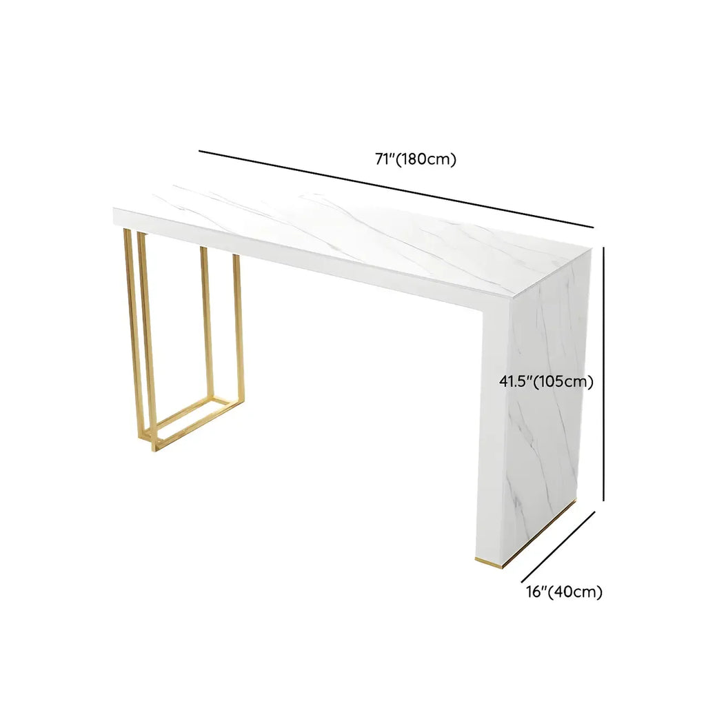 Modern White Stone Gold Metal Bar Table with Storage