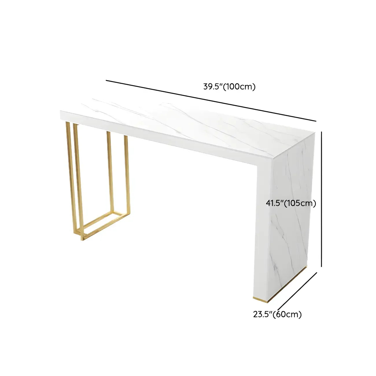 Modern White Stone Gold Metal Bar Table with Storage