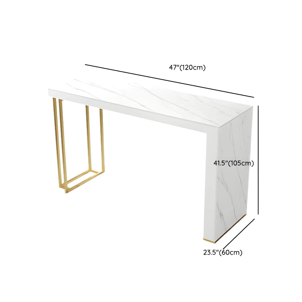 Modern White Stone Gold Metal Bar Table with Storage