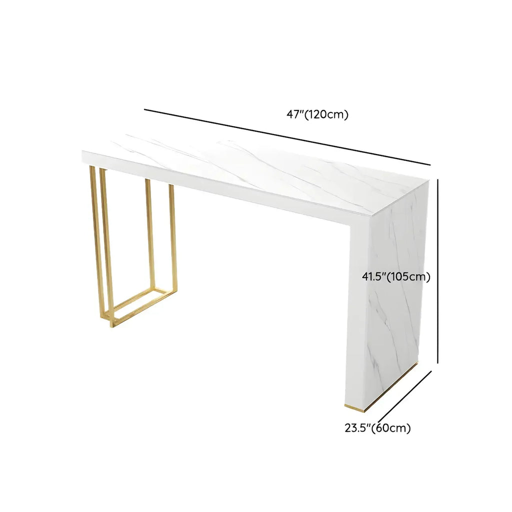 Modern White Stone Gold Metal Bar Table with Storage