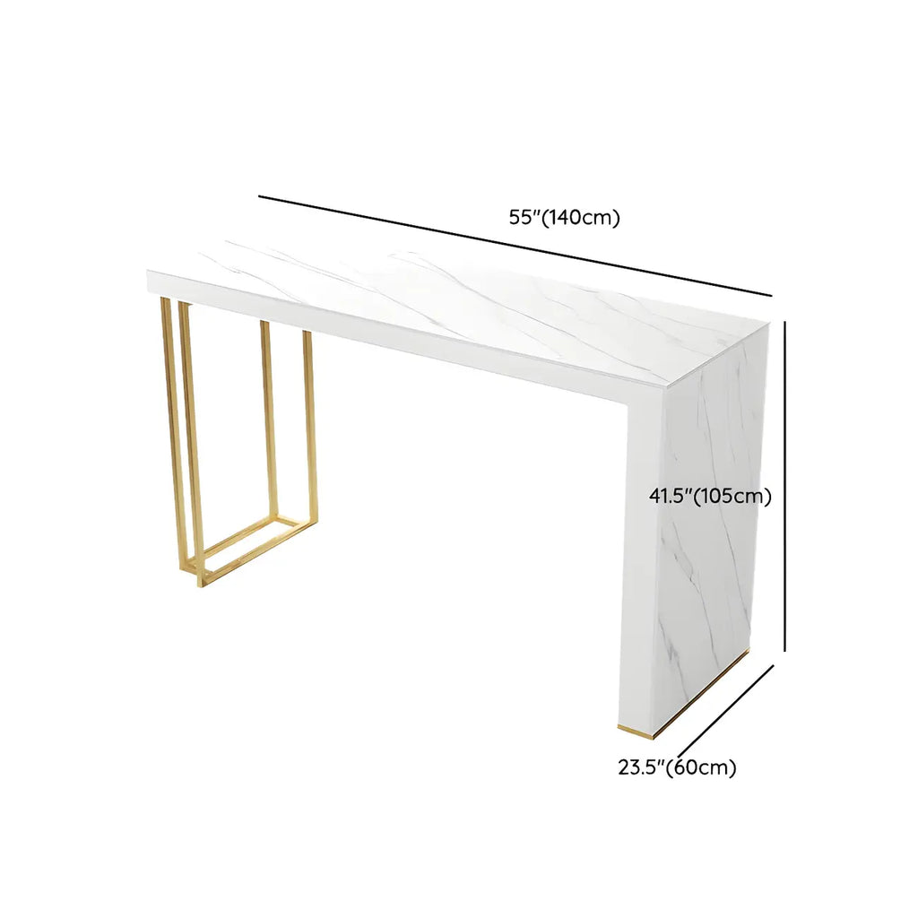Modern White Stone Gold Metal Bar Table with Storage