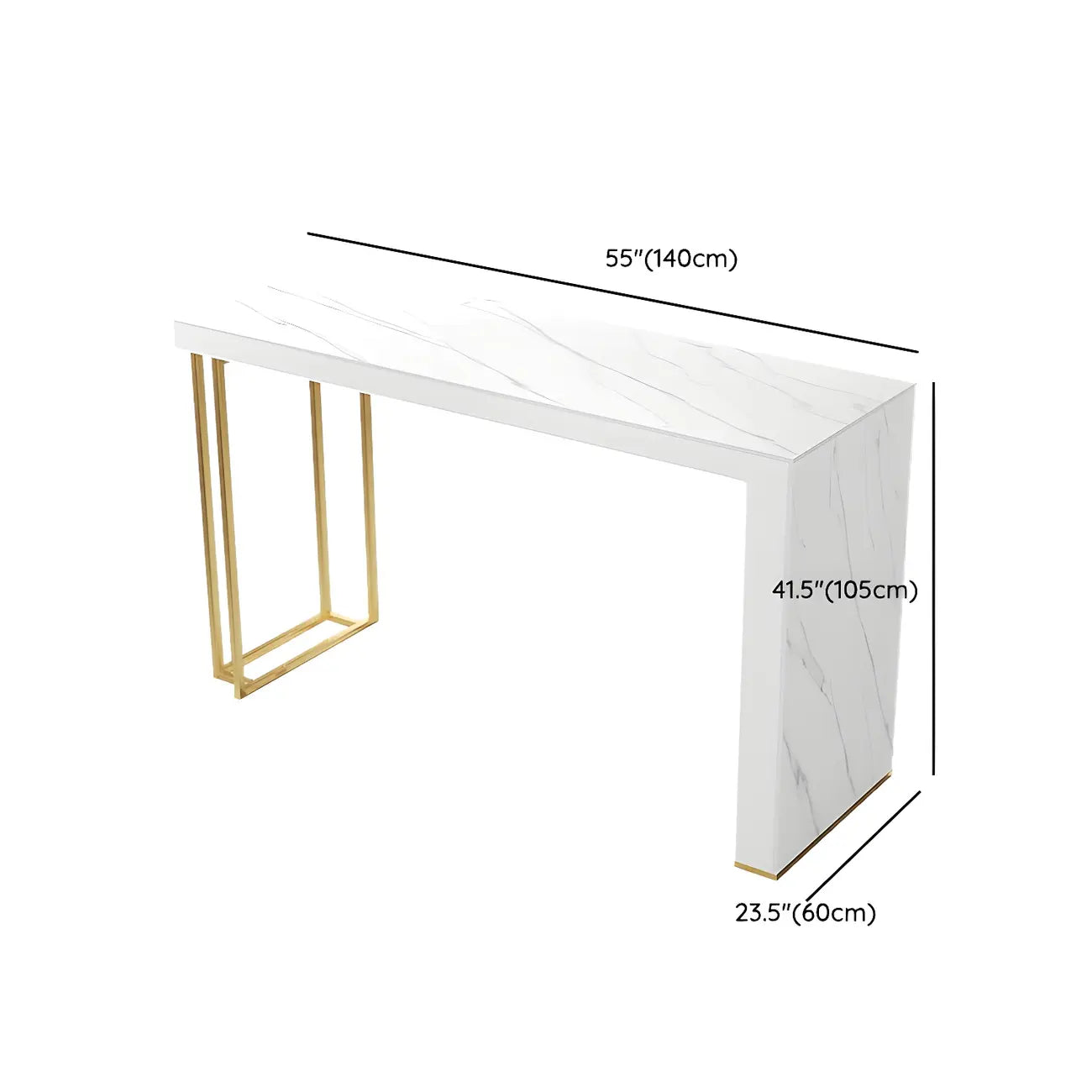 Modern White Stone Gold Metal Bar Table with Storage